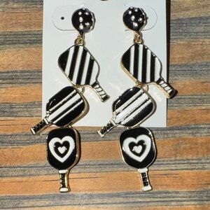 NEW Pickle Ball Black and White Paddle Earrings
